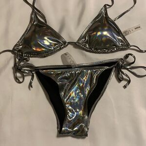 Shein Size Small two piece bikini.  Looks like a liquid silver.  Very sexy